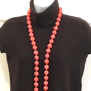 coral (stone unknown) necklace, long, heavy, hand knotted 40”